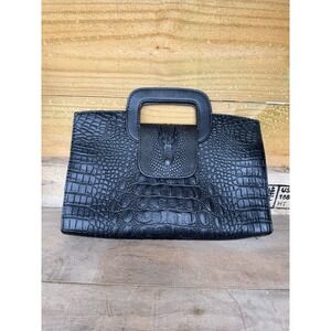 Alligator Print Black Handbag Top Handle Very Cute Small Bag